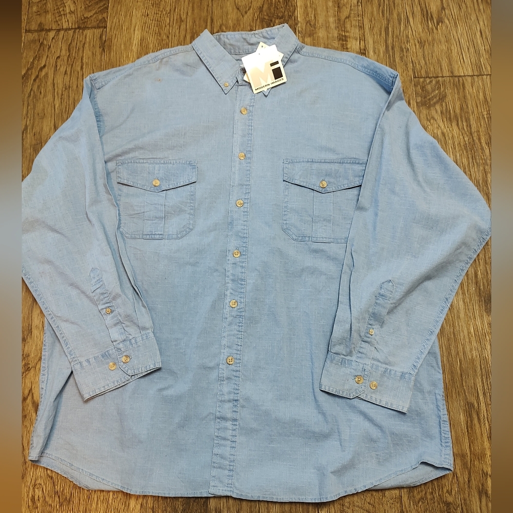 Modern Images rugged blue button down big man Size XXL long sleeve shirt NWT